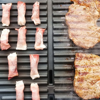 Grilling the bacon dates